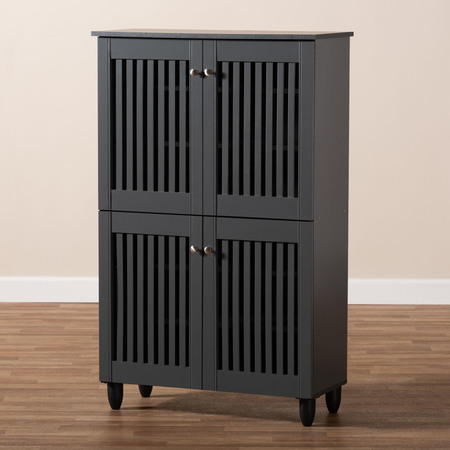 Baxton Studio Fernanda Dark Gray 4-Door Wooden Entryway Shoe Storage Cabinet 152-9169